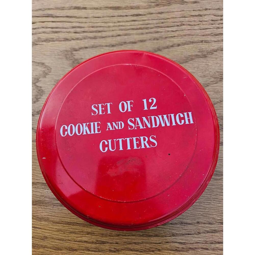 Retro Red Tin of Cookie & Sandwich Cutters (10 Total!) - Vintage Japan